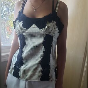 Banana Republic Black and White Lace Camisole. 95% Silk
